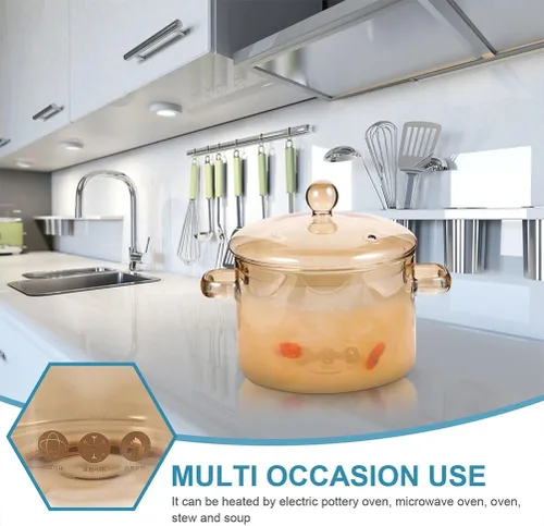 Vista 9 de Cacerola de vidrio con tapa, cacerola de vidrio con tapa, juego de utensilios de cocina para pasta, sopa, leche, alimentos, fideos instantáneos..