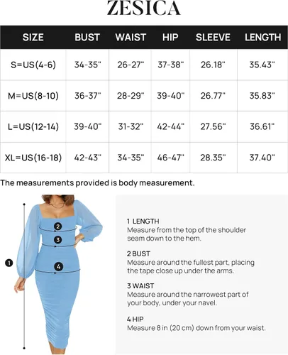 Vista 6 de ZESICA Women's 2023 Sexy Ruched Bodycon Midi Dress Long Puff Sleeve Square Neck Backless Cocktail Party Wedding Dresses
