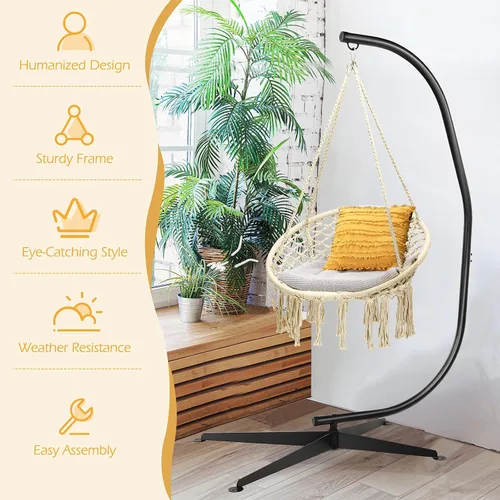 Vista 6 de Giantex Hamaca Swing Silla con soporte, cuerda de algodón tejida a mano con soporte de acero sólido resistente C, hamaca colgante al aire libre