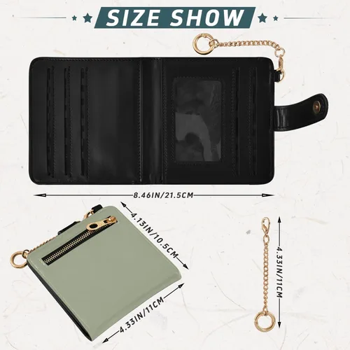 Vista 3 de Burbuja Sage Green Solid Color Womens Wallet Slim PU Leather Wallet with RFID Blocking, Bifold Zipper Coin ID Window Holder for Ladies