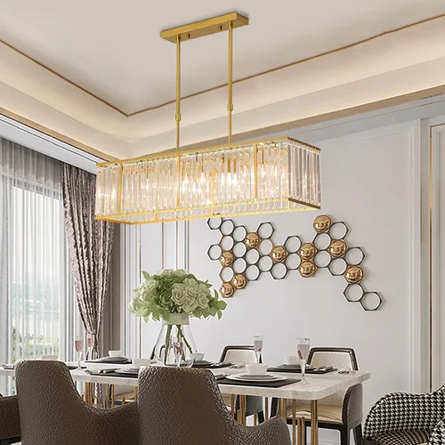 Vista 4 de AngelcityCC Candelabro rectangular de cristal moderno de lujo con 4 luces para techo para comedor, cocina, isla de 33.5 pulgadas