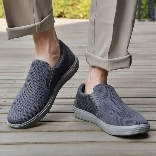 Vista 4 de konhill Zapatos deportivos sin cordones para hombre, mocasines de punto, informales, para caminar, conducir, trabajo, zapatos de espuma
