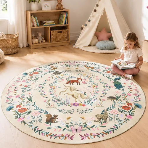 Vista 15 de jinchan Moonrise - Alfombra redonda de 5 pies para habitación de niños, lavable, suave, antideslizante, de pelo bajo, diseño de cuento de hadas