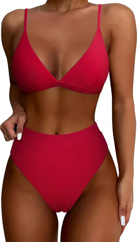 Vista 11 de SUUKSESS - Conjunto de bikini de dos piezas para mujer, con cintura alta y corte sexy, estilo triángulo