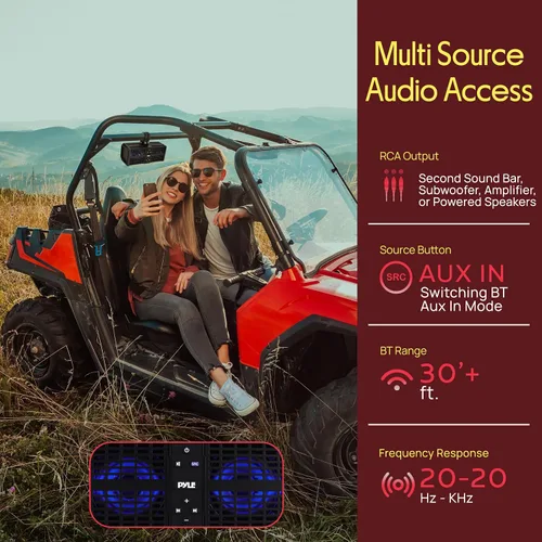Vista 4 de Pyle Barra de sonido ATV/UTV de 11 pulgadas, altavoces Bluetooth UTV impermeables con amplificador de clase D integrado, sistema de altavoces de 2