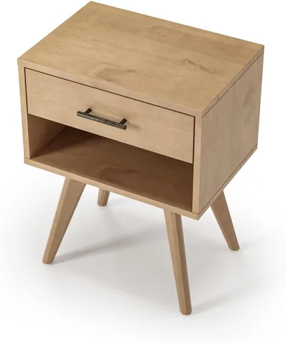 Vista 6 de Camaflexi Mid Century Modern One Drawer Nightstand/Solid Wood/Partial Assembly Required - Light Oak Finish