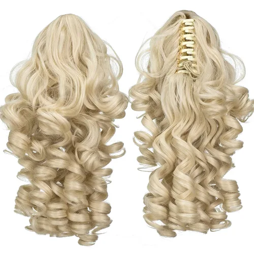 Vista 23 de 12-Pulgadas Extensiones de Cola de Caballo Cortas con Rizos de Tornillo y Pinza de Gancho Extensiones de Cabello Sintético con Cordón Extensiones