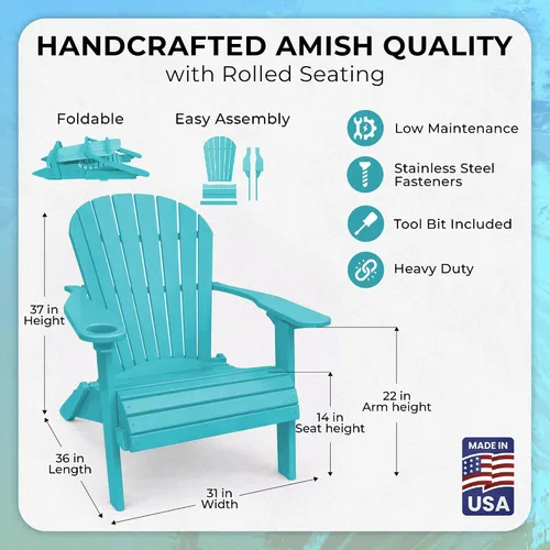 Vista 2 de POLY LUMBER – Silla plegable Adirondack con asiento enrollado Heavy Duty EVERLASTING Lifetime PolyTuf HDPE - HECHO EN EE. UU. - AMISH CRAFTED., Azul