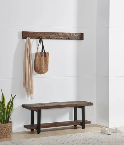 Vista 9 de Alaterre Furniture Pomona - Perchero de entrada – Moderno perchero rústico de 48 pulgadas montado en la pared con 6 ganchos – Madera maciza y ahorro