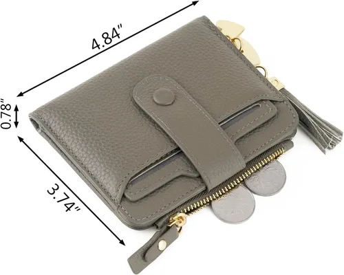 Vista 5 de Mini cartera plegable de cuero suave con protección RFID, para mujer, con funda para tarjeta, con ventana de identificación, monedero