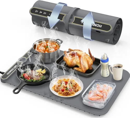 Vista 10 de Tapete de calentamiento de alimentos, bandeja de calentamiento eléctrico de calentamiento rápido con 9 ajustes de temperatura y temporizador de 6