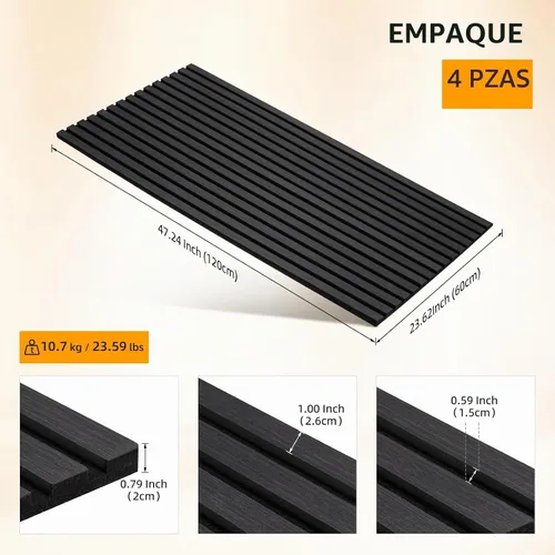 Vista 5 de Paneles de pared acústicos autoadhesivos, paneles acústicos a prueba de sonido de listones de madera para decoración de pared interior, paquete de 4