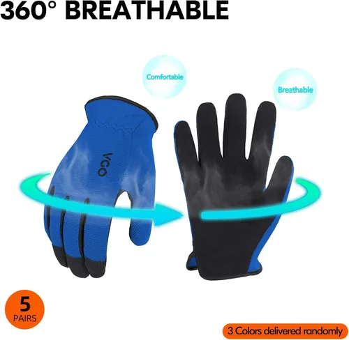 Vista 5 de Vgo... 5-Pairs High Dexterous Work Gloves For Men Women,Breathable,Light Duty,Excellent Grip,Value Pack (L, 5 Colors, AL8736)