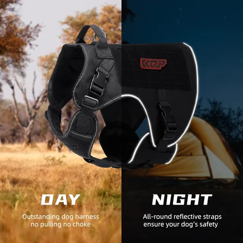 Vista 2 de Arnés táctico para perro, arnés para perro sin tirones, chaleco militar con clips metálicos ajustables, arnés reflectante para perros grandes