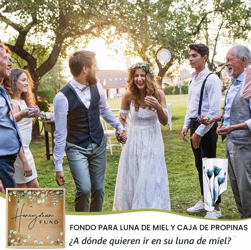 Vista 7 de Unittype Caja de fondos para luna de miel, caja de dinero rústica de madera