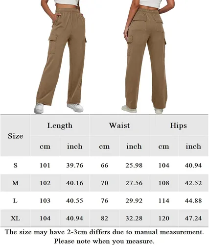 Vista 6 de BBIQI Pantalones deportivos tipo cargo para mujer, pierna ancha, holgados, pierna recta, cintura alta, pantalones deportivos casuales con bolsillos