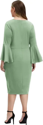 Vista 3 de Hanna Nikole Vestido de cóctel con volantes y mangas acampanadas para mujer, talla grande