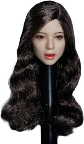Vista 8 de Fremego Esculpe de cabeza femenina a escala 1/6, expresión de niña asiática, cabeza de cabello negro tallada para cuerpo de figura de acción PH TBL