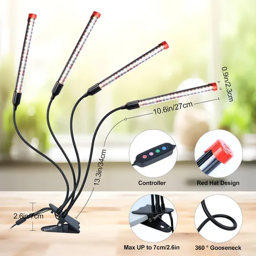 Vista 7 de GameChanger! Luces de crecimiento de 36 W, no 15 W, 4 cabezales con clip fuerte para plantas de interior con temporizador, mejor regalo para amantes