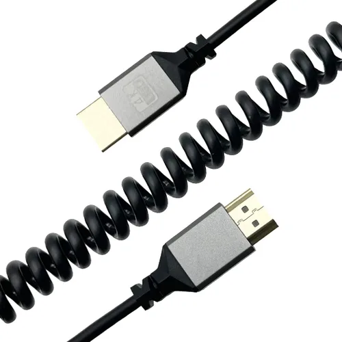 Vista 8 de Seadream Cable HDMI en espiral en ángulo 4K, cable HDMI macho a macho en espiral de resorte en ángulo, HDMI 2.0 18 Gbps convertidor de extensión