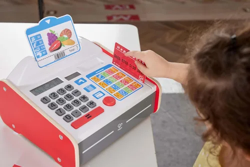 Vista 10 de Hape Caja registradora Beep 'n' Buy Caja registradora de juguete de juego de rol para niños, para niños a partir de 3 años