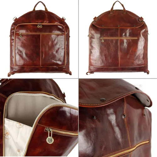 Vista 3 de Time Resistance Bolsa de ropa de cuero Traje Duffel Slim Maleta de mano Vestido Bolsa de protección Marrón