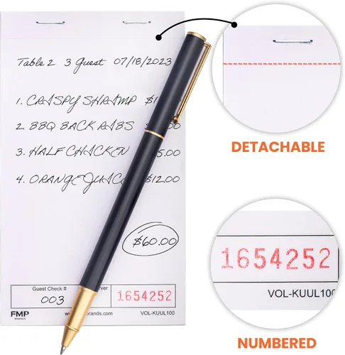 Vista 4 de FMP Brands Paquete de 5 blocs de cheques de invitados, bloc de notas de servidor para camarera, bloc de notas de servidor para camarera, bloc