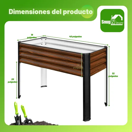 Vista 3 de SnugNiture Cama de jardín elevada con patas, 48 x 18 x 32 pulgadas, marrón