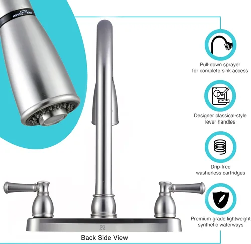 Vista 8 de Llave para fregadero de cocina Dura Faucet, llave de reemplazo no metálica con doble palanca para casas rodantes, caravana quinta rueda
