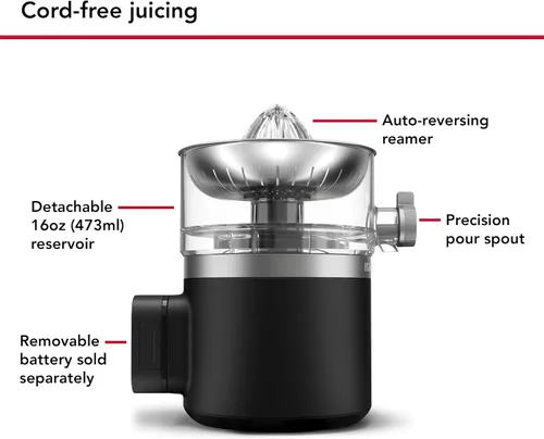 Vista 2 de Exprimidor de cítricos inalámbrico KitchenAid Go - la batería se vende por separado, KCJR160, Negro mate
