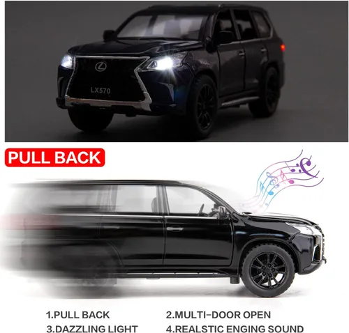 Vista 3 de BDTCTK 1/32 Compatible con Lexus LX570 Off-Road en SUV de lujo, auto de juguete de aleación de zinc con sonido y luz para regalo para niños y niñas
