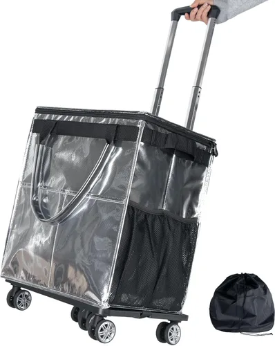 Vista 12 de Bolsas de comestibles reutilizables sobre ruedas, bolsa de asas con ruedas, carrito de compras portátil para comestibles con ruedas y bolsa con Negro