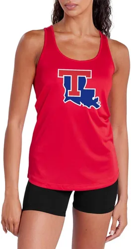 Vista 390 de Camiseta deportiva sin mangas oficial de NCAA Collegiate para mujer, con espalda cruzada, colección con logotipo primario