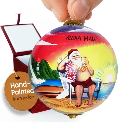 Vista 11 de Cornucopia Maui ornamento de Navidad de cristal pintado a mano con caja de regalo, recuerdo coleccionable CC/M