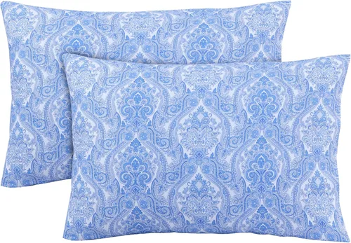 Vista 12 de Feather & Stitch - Fundas de almohada 100% algodón de 2 piezas tamaño Queen, 300TC fundas de almohada ultra suaves con cierre de sobre, resistentes