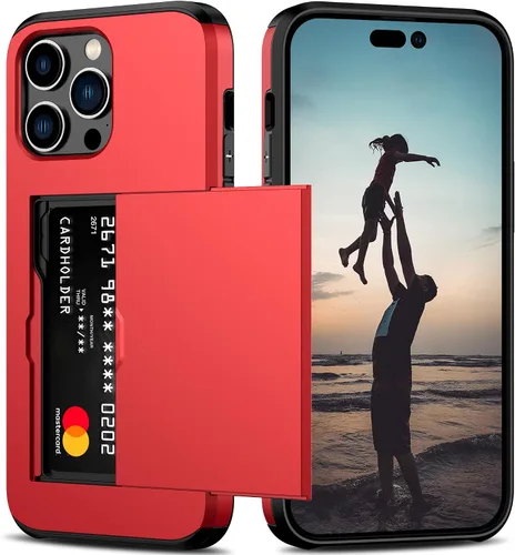 Vista 19 de Nvollnoe Funda para iPhone 14 con tarjetero [almacena 5 tarjetas] Funda tipo cartera de doble capa resistente a prueba de golpes con ranura oculta