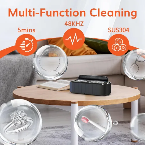 Vista 6 de ROLWAY Limpiador ultrasónico de joyas, limpiador de joyas de 48 KHz, 20 onzas, máquina ultrasónica con limpieza profunda de 5 minutos de un solo