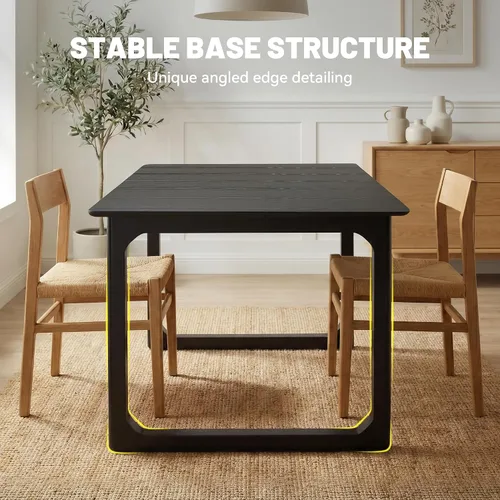 Vista 8 de HNY Mesa de comedor de madera extensible para mesas de cocina rectangulares modernas de 4 a 8 pulgadas, 71 pulgadas con base de madera, mesa de Negro