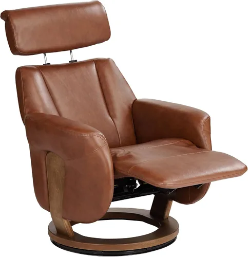 Vista 9 de Benchmaster Augusta - Sillón reclinable giratorio de piel sintética marrón, moderno, cómodo reposapiés reclinable manual, reposacabezas ajustable