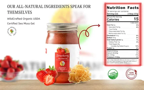 Vista 2 de Gel orgánico de musgo marino de fresa con saúco de 16 onzas, gel orgánico de musgo marino natural y certificado por USDA, gel de musgo marino