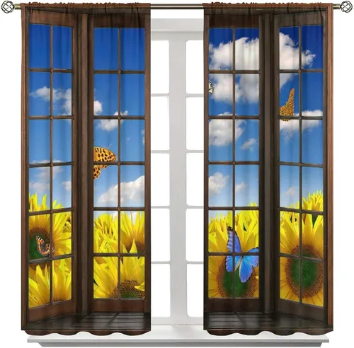 Vista 120 de Cortinas de paisaje, ventana 3D, primavera, bosque, vida silvestre, paisajes de naturaleza, dormitorio, sala de estar, cortinas térmicas opacas de 2