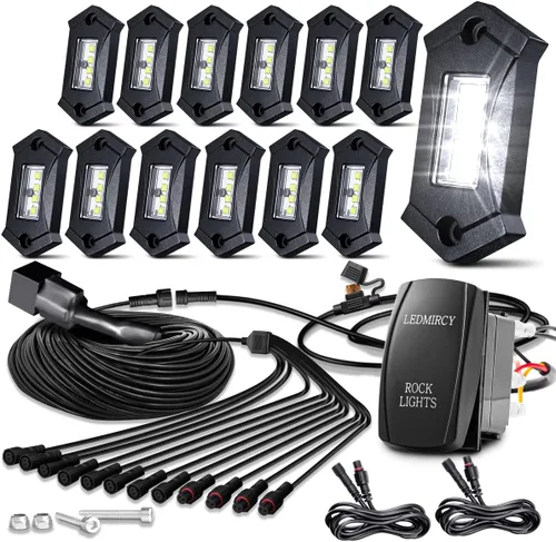 Vista 9 de LEDMIRCY Kit de luces de roca blanca pura con interruptor de arnés de cable, 12 luces LED de alta potencia para camiones, UTV, ATV, SUV