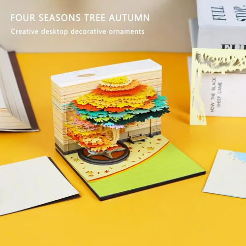 Vista 2 de Bloc de Notas 3D Casa del Árbol, Árbol de Cuatro Estaciones 240 Hojas Arte de Tallado en Papel Bloc de Notas con Soporte para Bolígrafo Notas