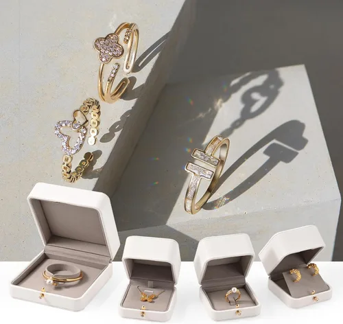 Vista 8 de Caja de regalo de anillo de joyería de cuero PU de gama alta blanca Caja de anillo de compromiso de propuesta interior de microfibra