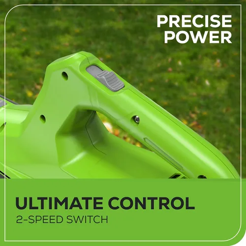 Vista 5 de Greenworks Soplador de hojas axial inalámbrico de 24 V (90 MPH / 320 CFM / más de 200 herramientas compatibles), batería de 2.0 Ah y cargador