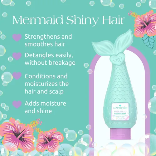Vista 3 de Glimmer Wish Acondicionador Mermaid Kids sin parabenos ni sulfatos para cabello fuerte y liso, cuidado del cabello de los niños, aroma tropical