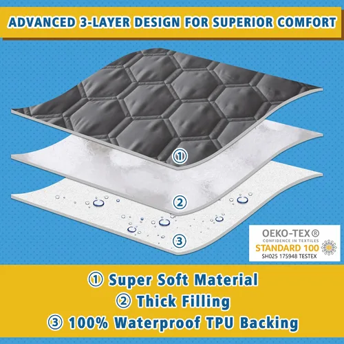 Vista 2 de Protector de colchón impermeable tamaño individual, protector de colchón transpirable con bolsillo profundo de 6 a 16 pulgadas, color gris