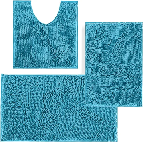 Vista 30 de Juego de alfombras de baño de 3 piezas, tapetes de baño para baño antideslizantes, alfombras de baño de felpilla gruesa, suaves y absorbentes, juego