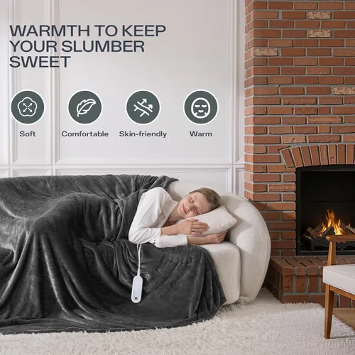 Vista 3 de Manta Térmica Eléctrica Tamaño Full 72''x84'', Manta Térmica de Franela de Doble Capa con Apagado Automático de 10 Horas y 8 Ajustes de Calor, Manta