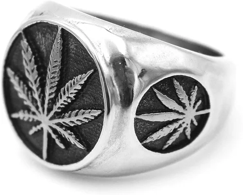 Vista 5 de SAINTHERO Anillo vintage de acero inoxidable para hombre diseño de marihuana cannabis símbolo de hojas de roca punk hip hop joyería talla 7-15